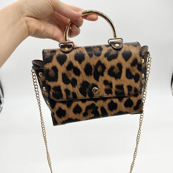 Womens Crossbody Bag Brown Leopard Chain Strap Small Purse - Picture 1 of 15